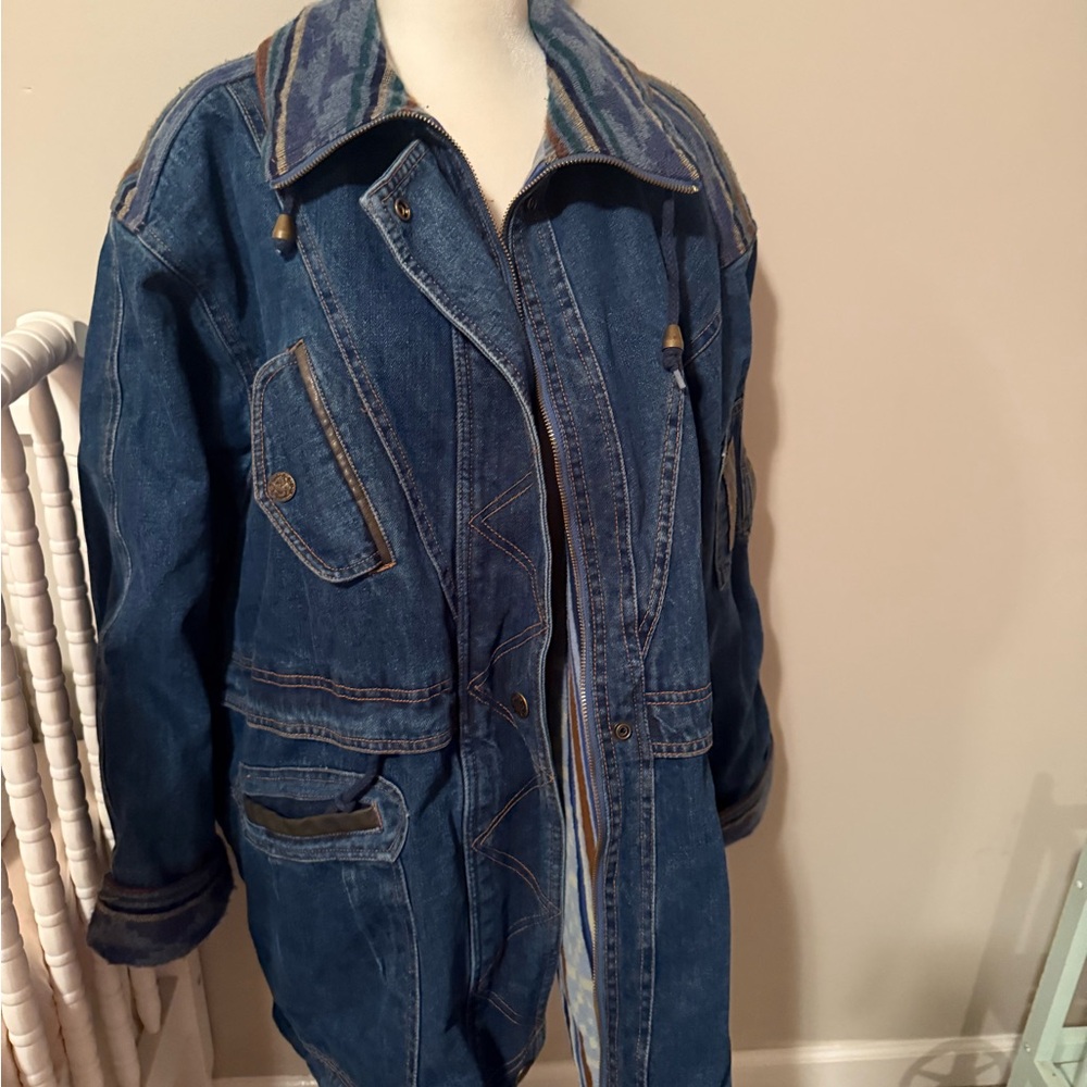 Vintage Current Seen Men’s Western Aztec Irreversible Denim Coat - Picture 10 of 12
